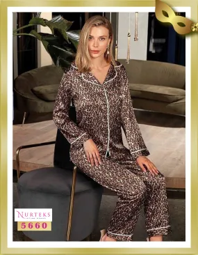 Tiger printed Long Satin Pajamas 5660