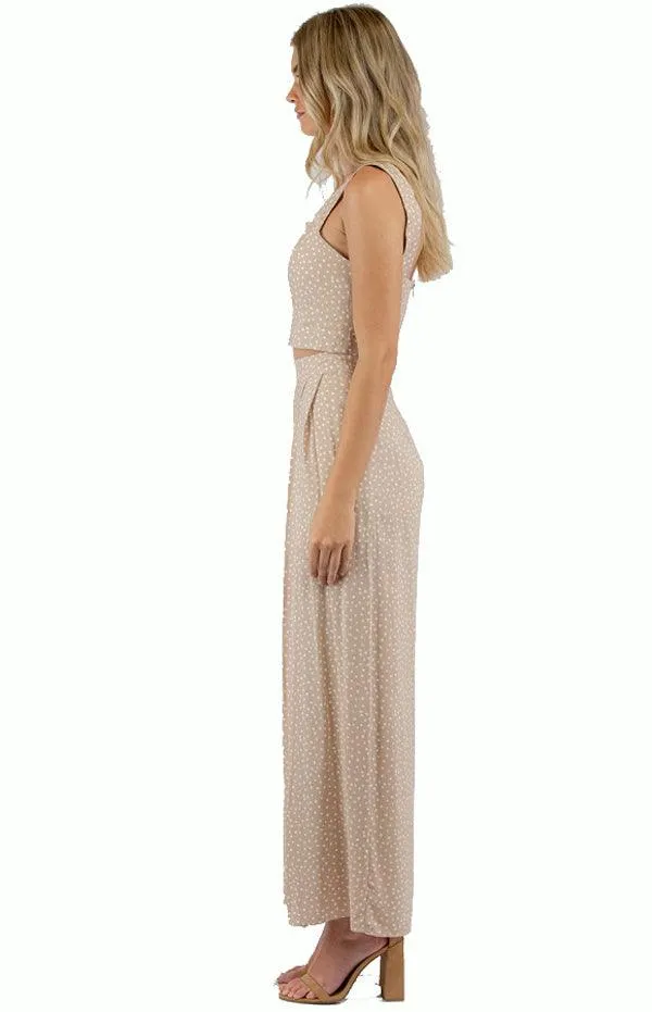 Women's Apricot Jumpsuit Set With Crop Top And Pleated Pants