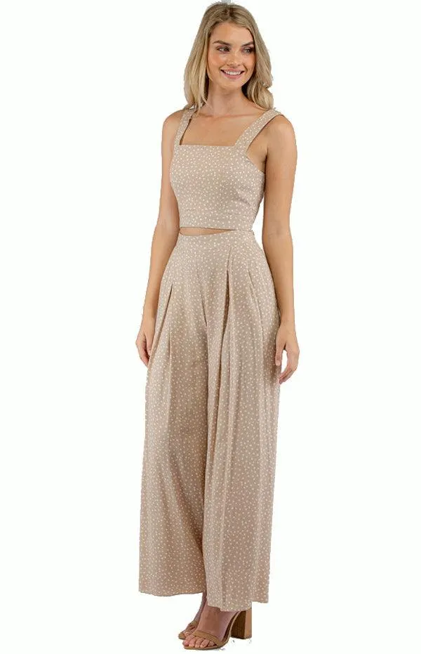 Women's Apricot Jumpsuit Set With Crop Top And Pleated Pants