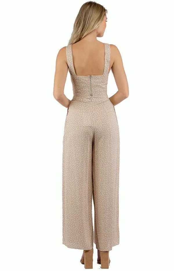 Women's Apricot Jumpsuit Set With Crop Top And Pleated Pants