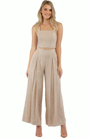 Women's Apricot Jumpsuit Set With Crop Top And Pleated Pants