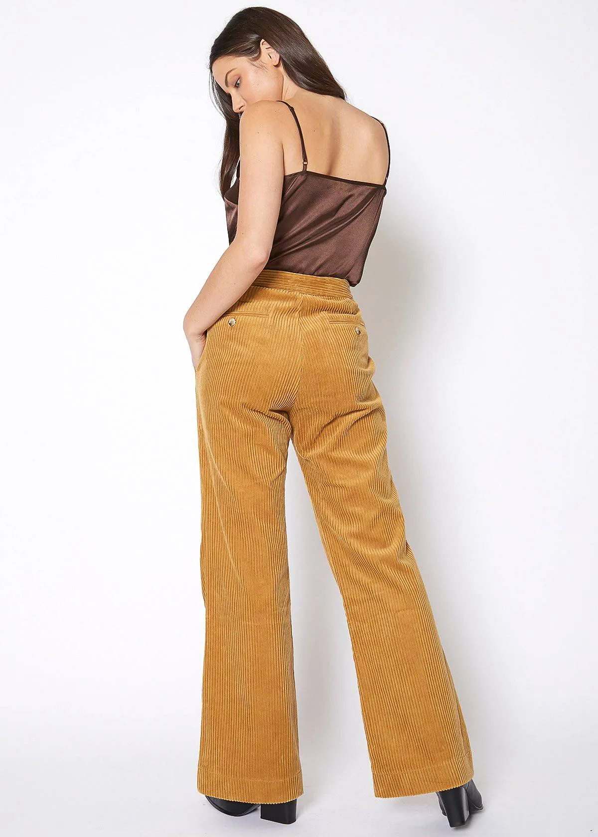 Women's Corduroy Wide Leg High Waist Pants in Dijon