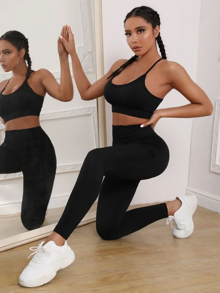 Women's Yoga Clothing Set - 2-Piece High Waist Hip Lift Top & Trousers